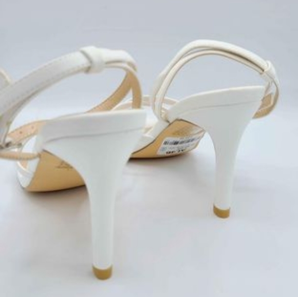 White Leather Strappy Sandal Heels - Picture 2 of 5